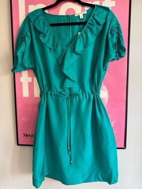 Banana Republic Teal Ruffle V-Neck Mini Dress